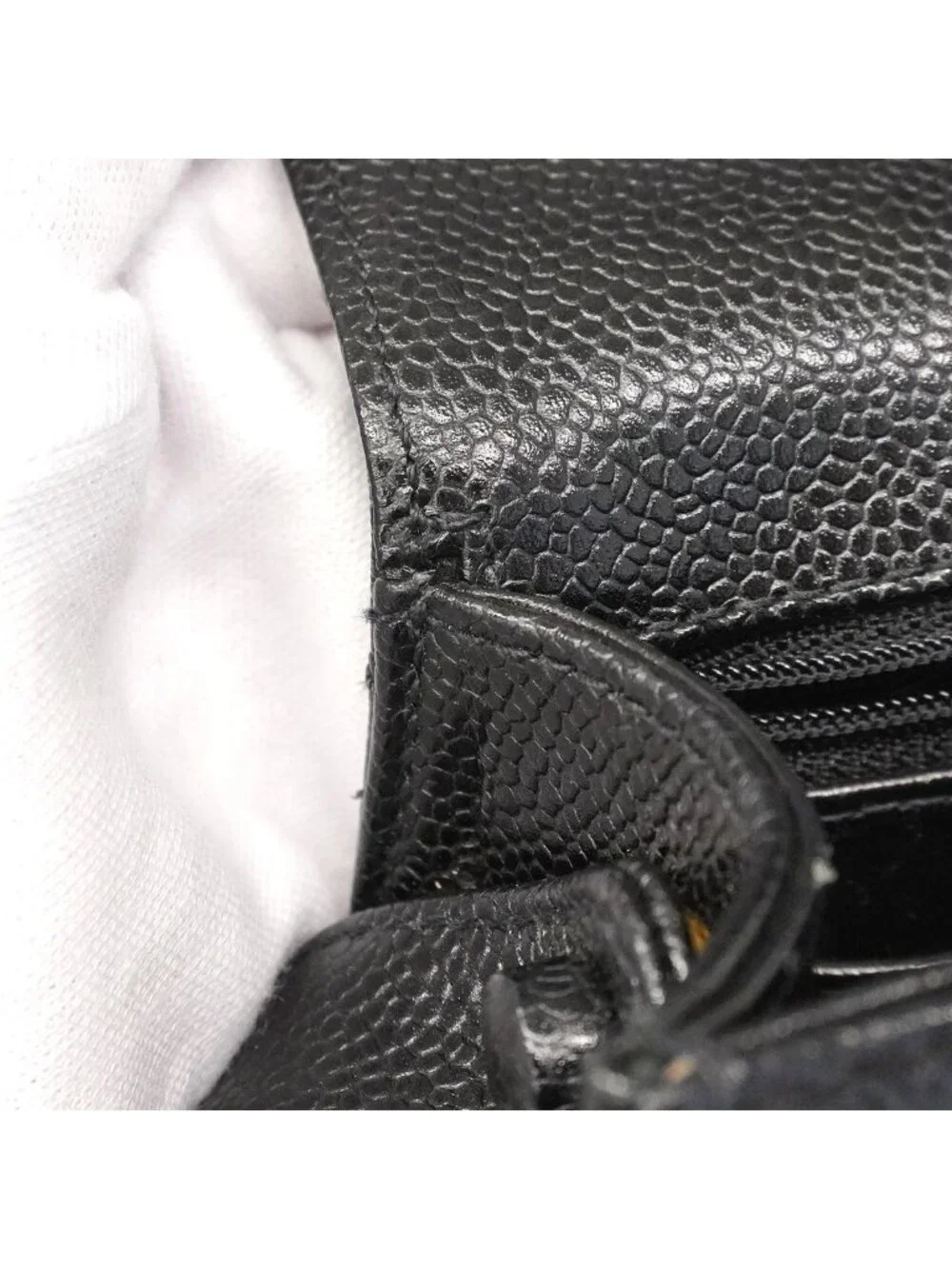 Chanel Shoulder Bag Quilted Caviar Leather Black Gold